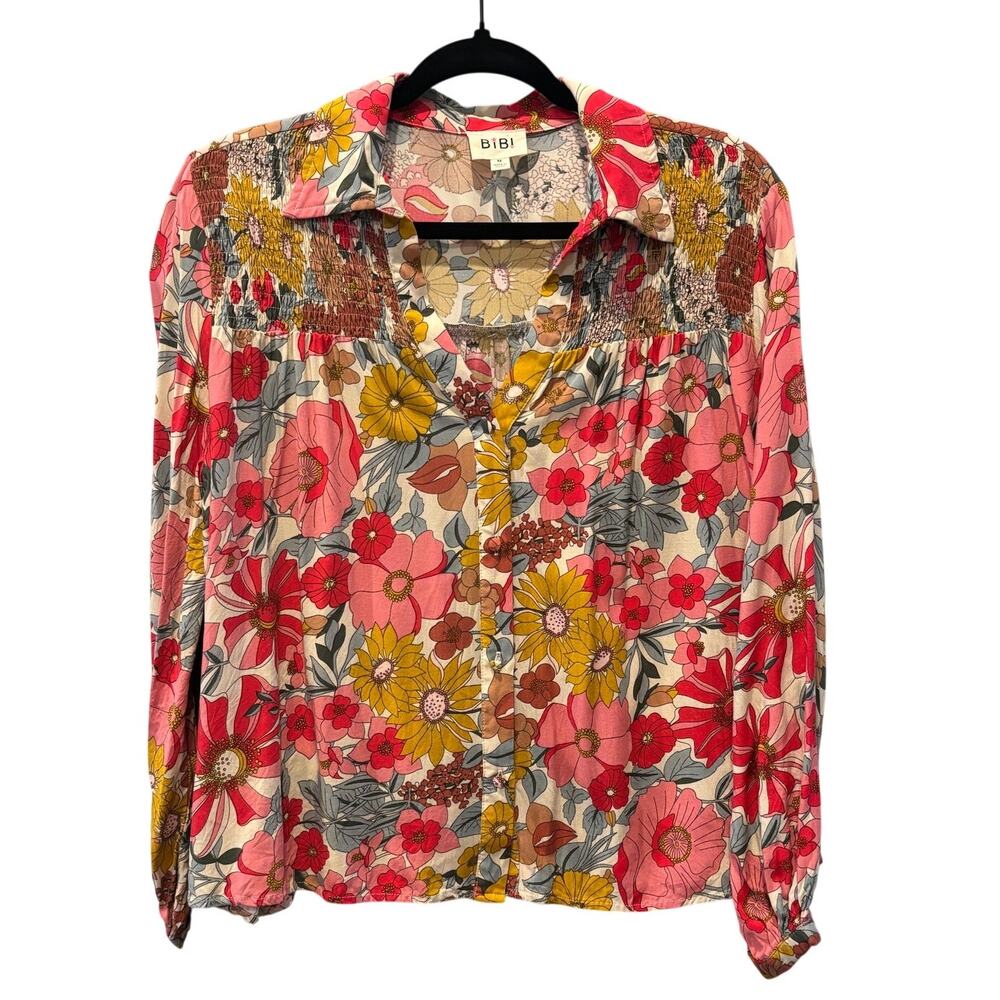 Bibi Floral Blouse Womens Medium Boho Cottagecore Long Sleeve Top - Picture 6 of 8